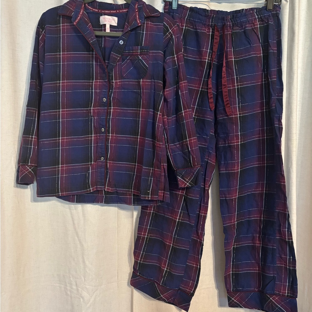 Victoria's Secret Flannel Pajama 2 Piece Set Plaid Multi Long Sleeve Pants SZ XS